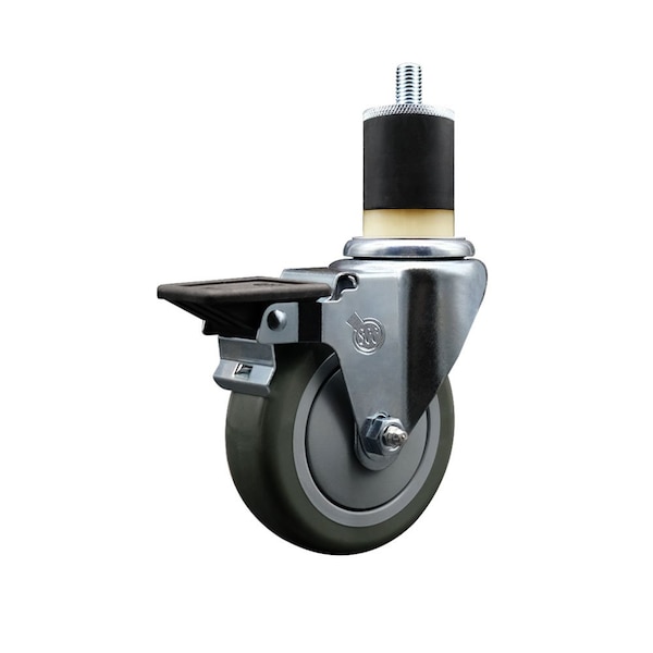 4'' Gray Poly Swivel 1-7/8'' Expanding Stem Caster with Brake